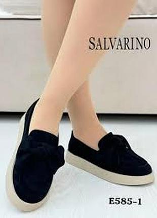 Лоферы эко замш с бантами