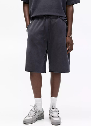 Шорти чоловічі pull&bear zara, l,бавовна,темно,сірі,широкі,вільні,прямі,на резинці,трьохнитка,петля,зара,на зав'язках