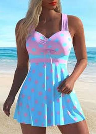 Женский кэжуал танкини с юбкой для пляжа. купальник-платье купальник, лифчик- верхняя часть купальника в горох