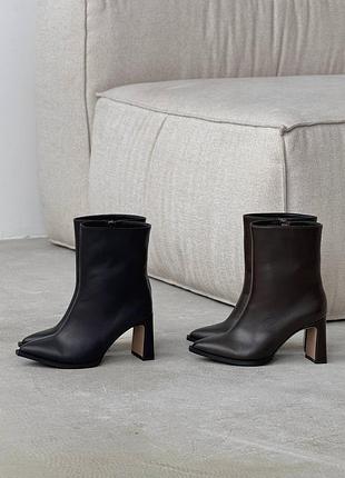 Ботильоны деми демисезонные черные коричневые шоколадные кожаные 11624 11625