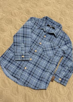 Вельветова блакитна картата сорочка від next для хлопчика