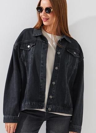 Стильная джинсовая курточка- пиджак. р. м. оверсайз на 48