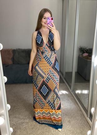 Яркое натуральное платье макси на высокий рост No416max