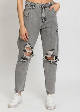 Джинсы it's basic 1666 рваные женские серые