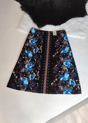 Бавовняна спідниця з мікровельвету а-силуету у квіти