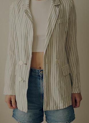 Жіночий легкий льняний піджак у смужку eu 34 (в мене зріст 170)