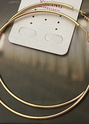 Серьги кольца, сережки конго, медзолото, позолота, крупные, позолоченные, 8 см