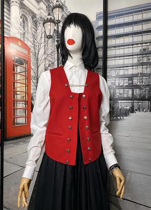 Винтажный красный шерстяной жилет унисекс с красивыми пуговицами