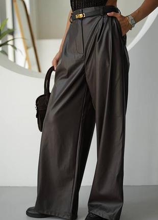 Стильные кожаные брюки палаццо на замшевой основе (3 цвета) брюки эко-жа