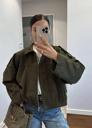 Бомбер тренд оверсайз длинный рукав замш замшевый на молнии воротник куртка