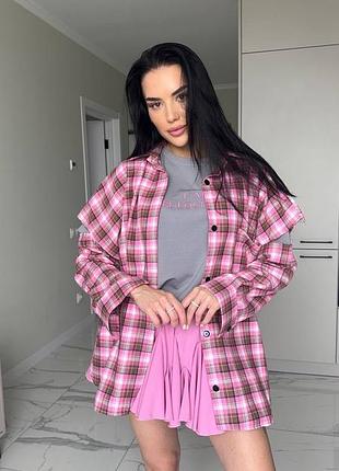 Рубашка классическая порованная рукава гранж в клетку воротник фланель