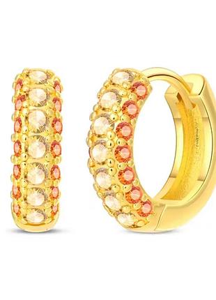 Сережки «сонячне проміння» стильні сережки кільця з камінцями для жінок