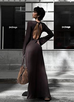 Шоколадна сукня шоколад довга вільна сукня віскоза сукня з відкритою спинкою