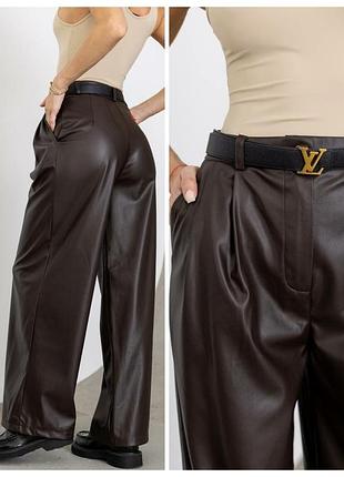 Стильные кожаные брюки палаццо на замшевой основе (3 цвета) брюки эко-жа