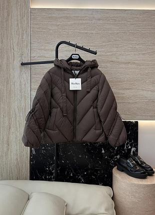 Шоколадний пуховик, куртка max mara гусячий пух