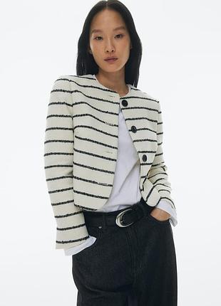 Жакет в полоску с круглой горловиной костюмный h&m
