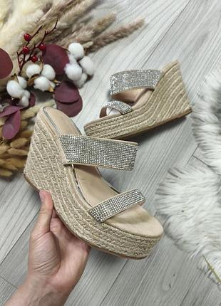 Женские шлепанцы эспадрильи на платформе со стразами head over heels x dune london бежевые размер 37 стелька 24 см