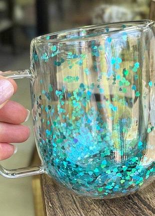 Кружка подвійне скло бірюзова чарівність 330мл