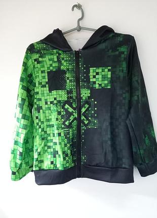 Кофта-свитшот на молнии с капюшоном. 
п- 6644 цена 500 размер: 9- 10 лет.