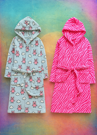 8-9 рок marks &amp; Spencer халат флисовый, махровый, пушистый цвет с принтом, теплый, банный, на море или в бассейн. состояние: нового, следов носки нет, за