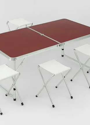 Розкладний стіл для пікніка + 4 стільці, 120x70x60см, алюмінієвий / складний стіл туристичний / столик для кемпінгу