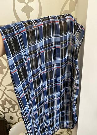 Платок шарф шифоновый в клетку синий