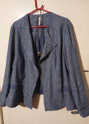 Лляний-55% натуральний бохо вкорочений легкий жакет-піджак великого розміру etam