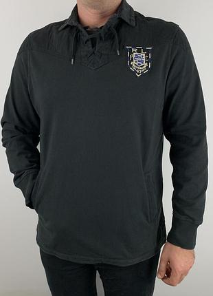 Чоловіча однотонна кофта регбійка з коміром на манжетах з кишенями polo ralph lauren розмір xl
