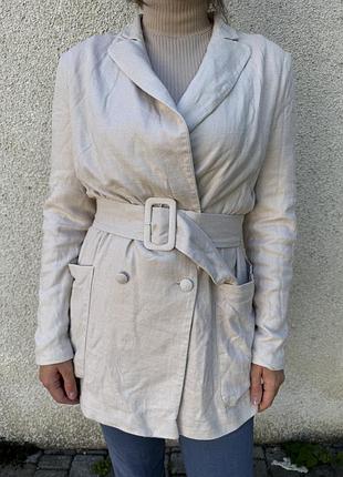 Піджак лляний жіночий андре тан бежевого кольору з золотистою блискучою ниткою, розмір 36/s