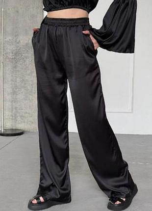 Стильні штани широкі палаццо чорні  віскоза с8