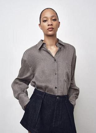 Сорочка льон шовк оверсайз в смужку zara zw collection