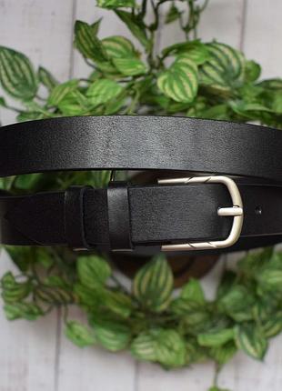 Женский кожаный черный ремень с серебряной пряжкой под платье lana23