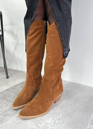 Высокие рыжие замшевые казаки 🍁деми🍁 23,5 см распродаж