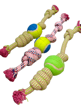 Игрушка для собак грейфер - три узла с теннисным мячом