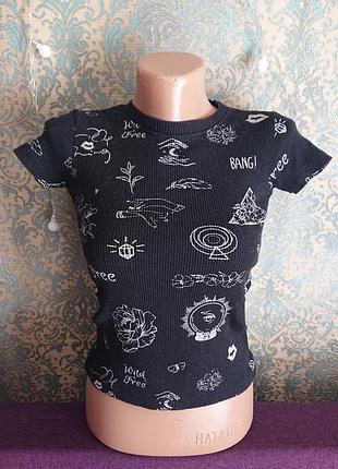 Красивая футболка в рубчик кроп топ р. s/m блузка блуза