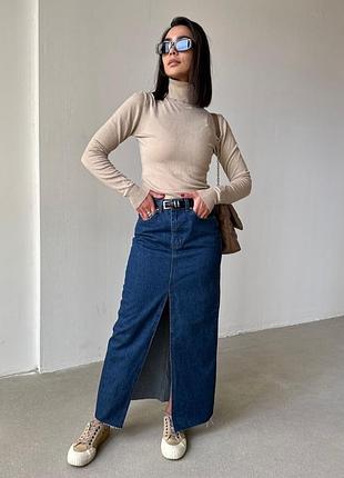 Джинсова спідниця максі з розрізом