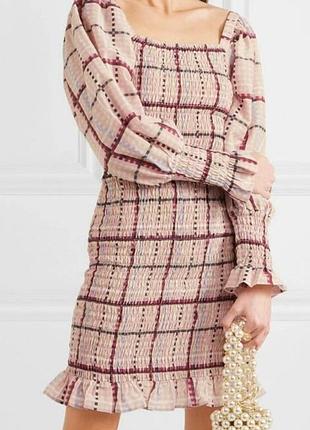 Платье резинка ganni с объемными рукавами с шелком этно бохо