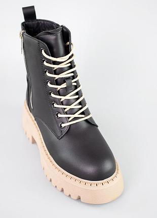 Черевики жіночі шкіряні на хутрі 593227 чорні