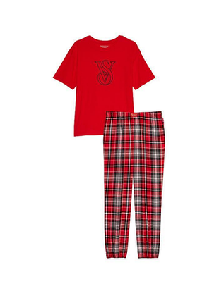 Victorias secret пижама футболка и штаны flannel jogger tee-jama set plaid red