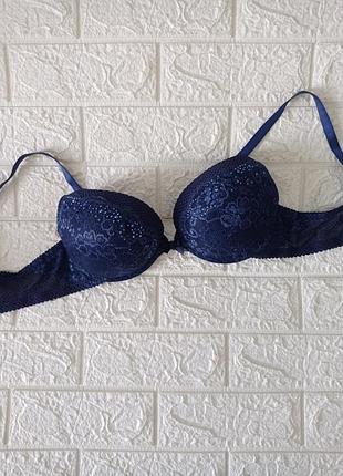 Бюстгальтер со стразами синий пуш ап р.34/с 75/с