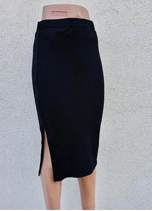 Спідниця міді shein s чорна з розрізом юбка олівець на резинці висока посадка приталена в обтяжку