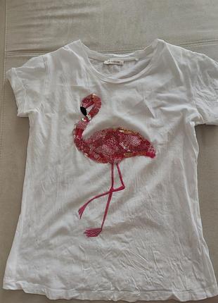 Белая футболка с вышитым фламинго 🦩