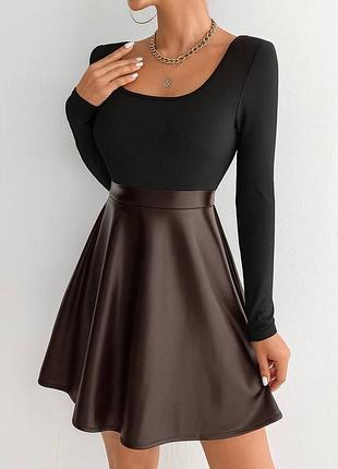 Жіноча повсякденна класична подовжена спідниця юбка тканина еко шкіра