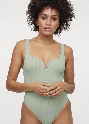 Слитный купальник рубчик оливка 85c 85d