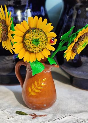 Подсолнух. солнышко. кувшин. осенний декор. сувенир. миниатюра.