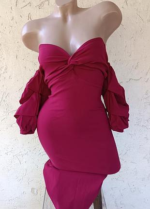 Бордове плаття міді бандо, сукня бандо міді