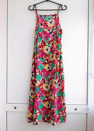 Сарафан женский розовый зеленый цветочный принт платье