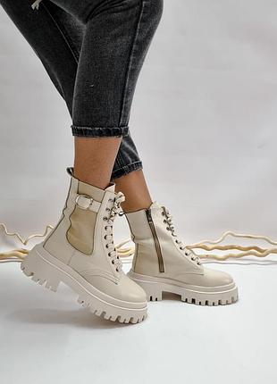 Женские ботинки из натуральной кожи молочного цвета berta (32-41)