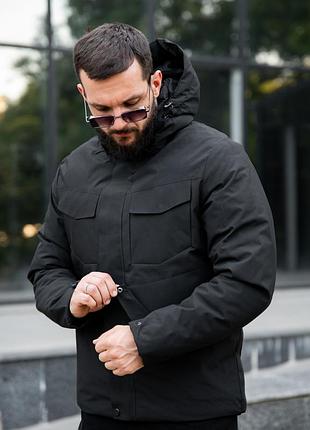 Мужская куртка черная зимняя с капюшоном