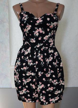Сарафан дзвіночок бретелі чорні квіточки atmosphere xs 8uk